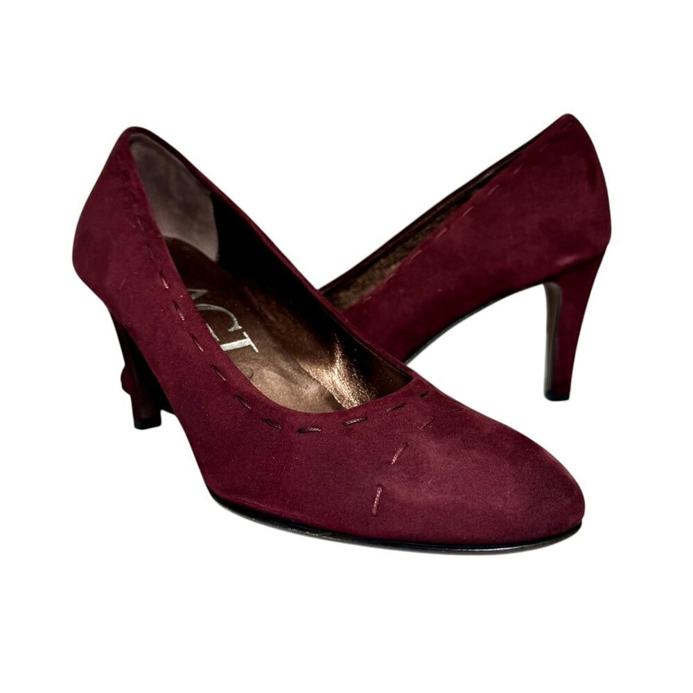 AGL Burgundy Suede Pumps w‎ decorative stitching size 37.5 US/7 Lk Nw!!